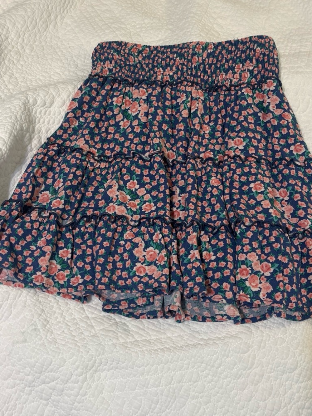 American Eagle Outfitters Navy Mini Skirt with Pink Floral Print